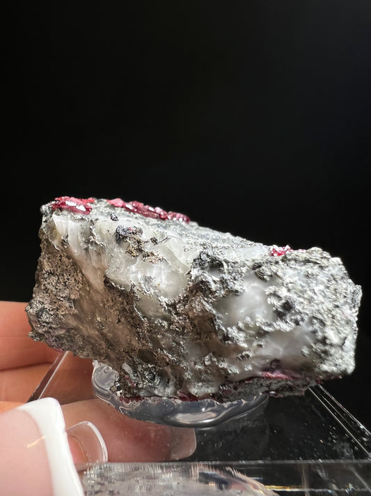 Outstanding Rare Proustite With Skeletal Formation Silver On Calcite From Bouismas Mine, Draa-Tafilalet, Morocco- Collectors Piece