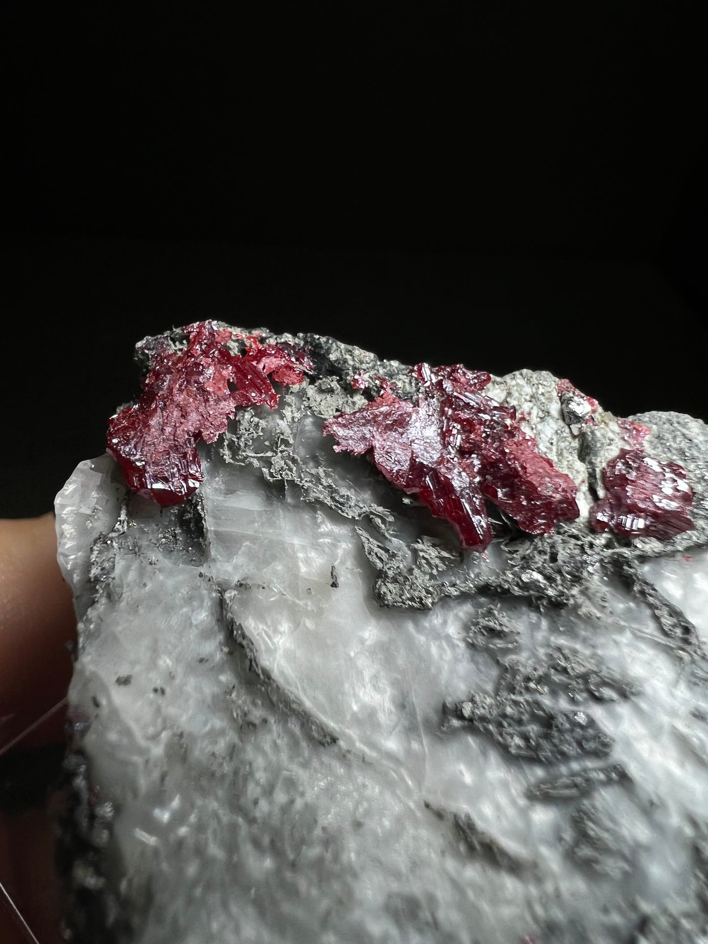 Outstanding Rare Proustite With Skeletal Formation Silver On Calcite From Bouismas Mine, Draa-Tafilalet, Morocco- Collectors Piece