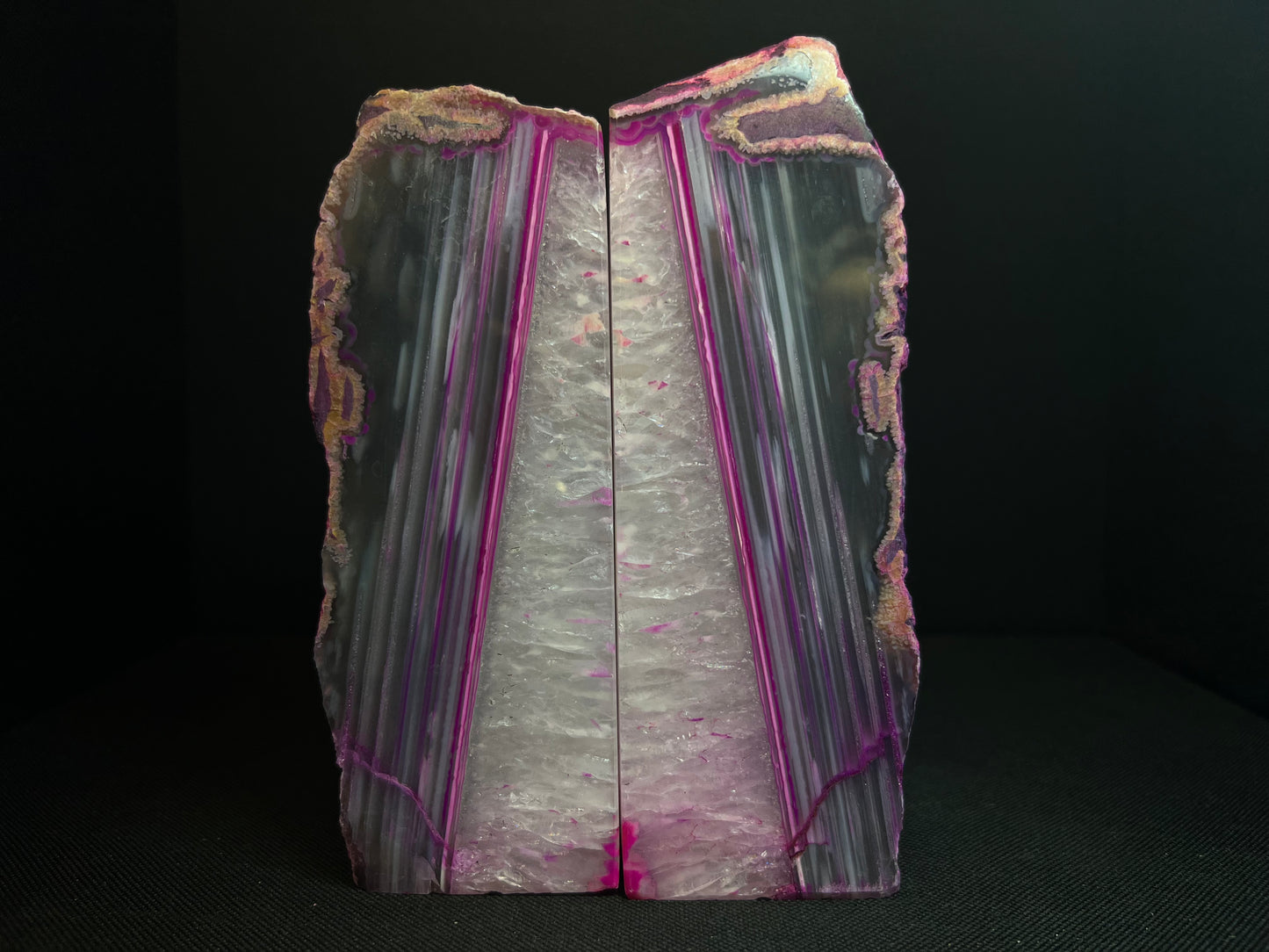 A Pair of Polished Pink Agate Bookends- Statement Piece, Home Décor