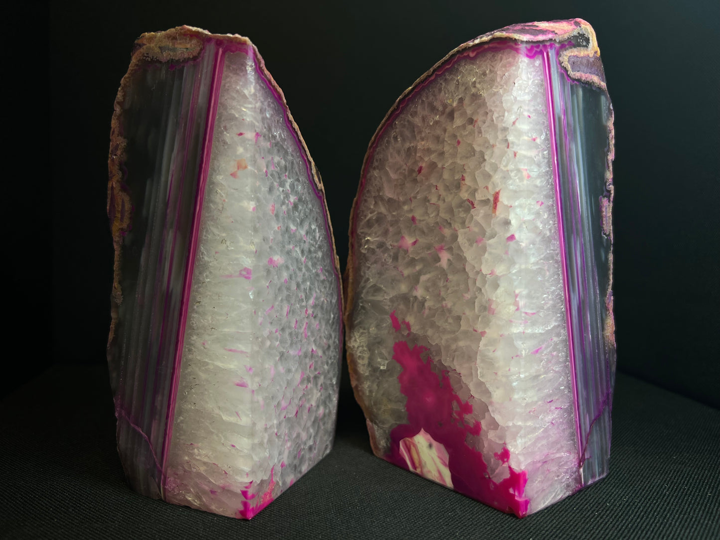 A Pair of Polished Pink Agate Bookends- Statement Piece, Home Décor