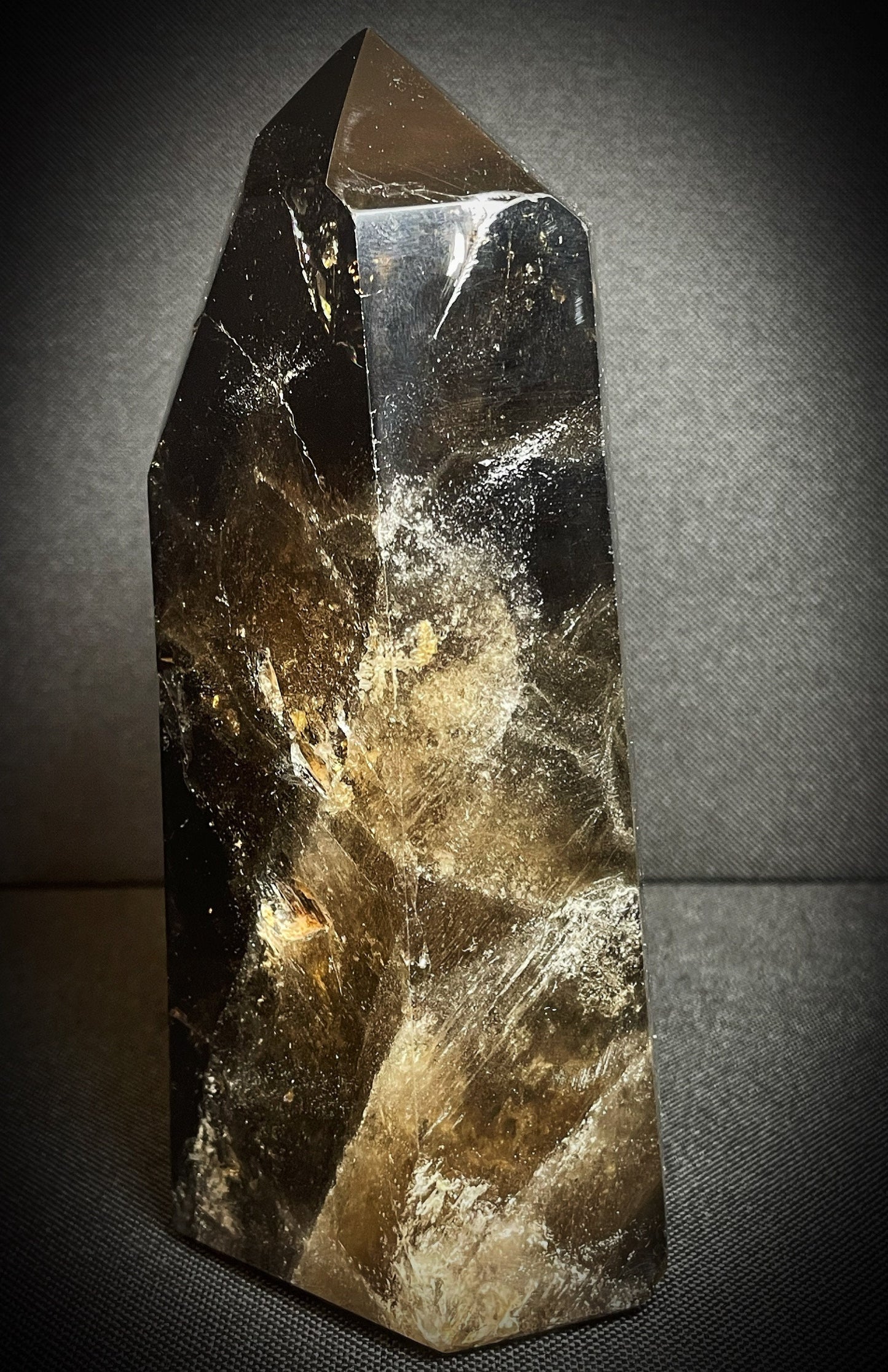 Outstanding Rare Black Morion Tower Prism Point Free standing Collectors Piece Home Décor Statement Piece