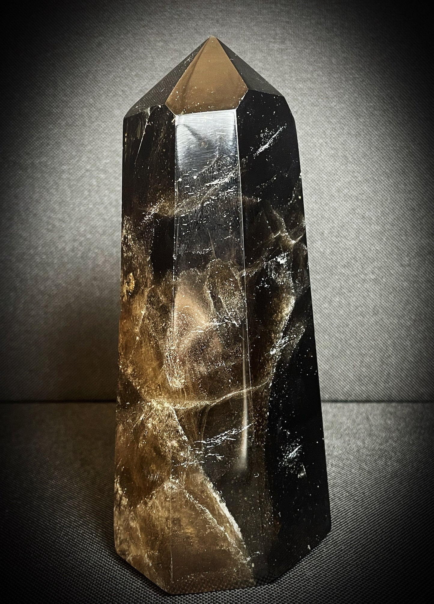 Outstanding Rare Black Morion Tower Prism Point Free standing Collectors Piece Home Décor Statement Piece