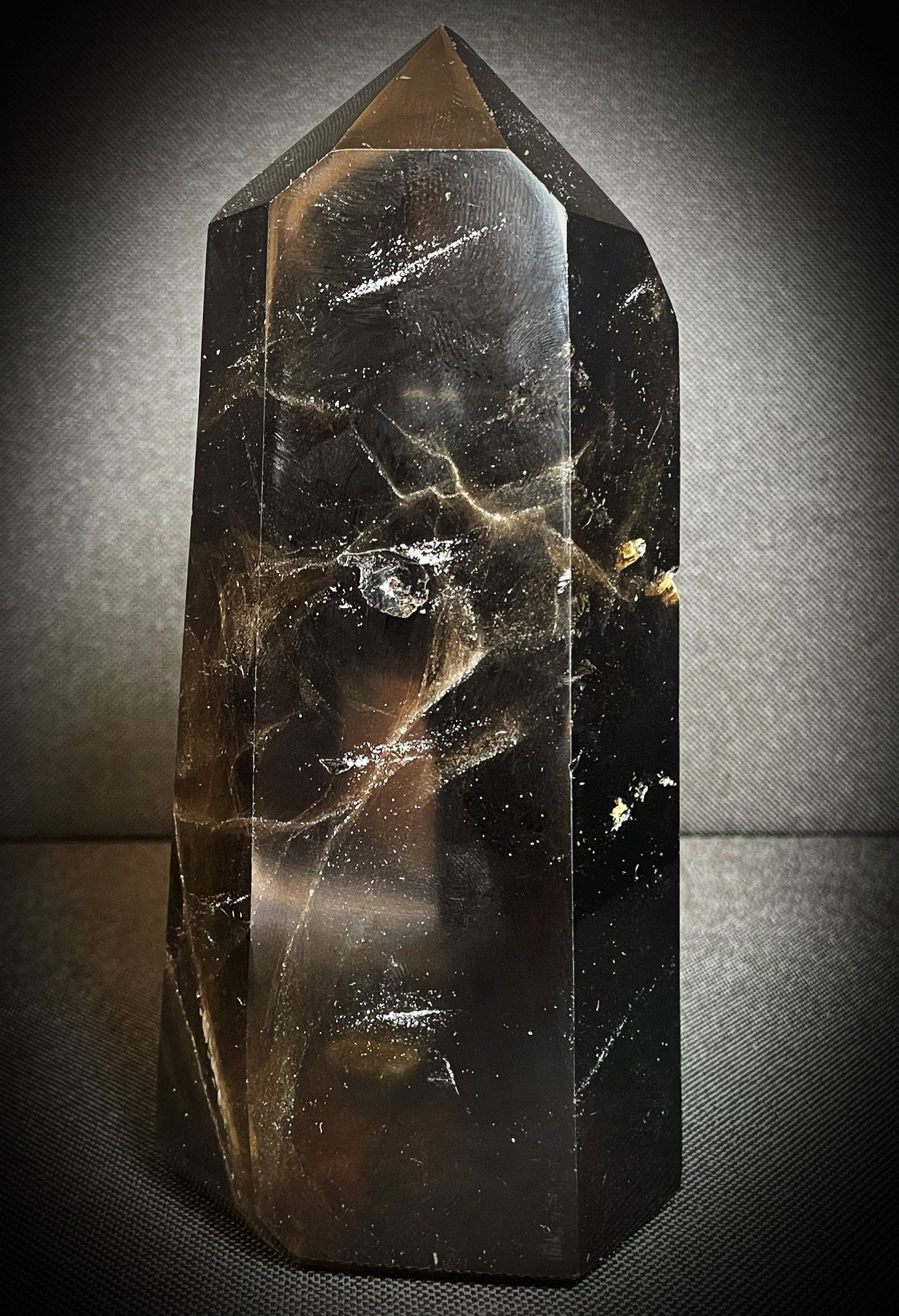 Outstanding Rare Black Morion Tower Prism Point Free standing Collectors Piece Home Décor Statement Piece
