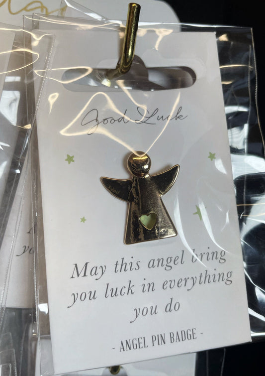 Little Angel Sentiment Pin Badge (Good Luck) - Perfect Gift