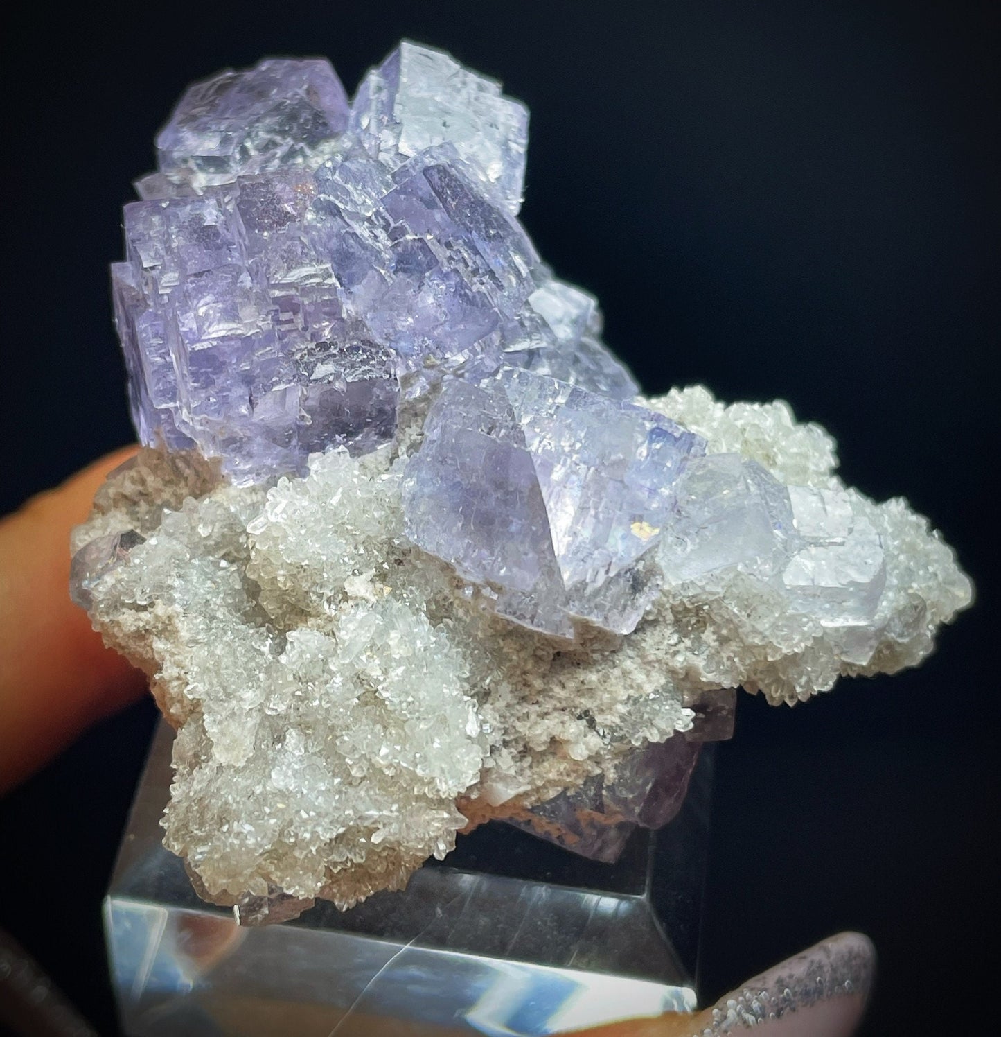 Natural Purple Fluorite Cluster On Quartz From Laviestea, Spain (Stand Included) Collectors Piece