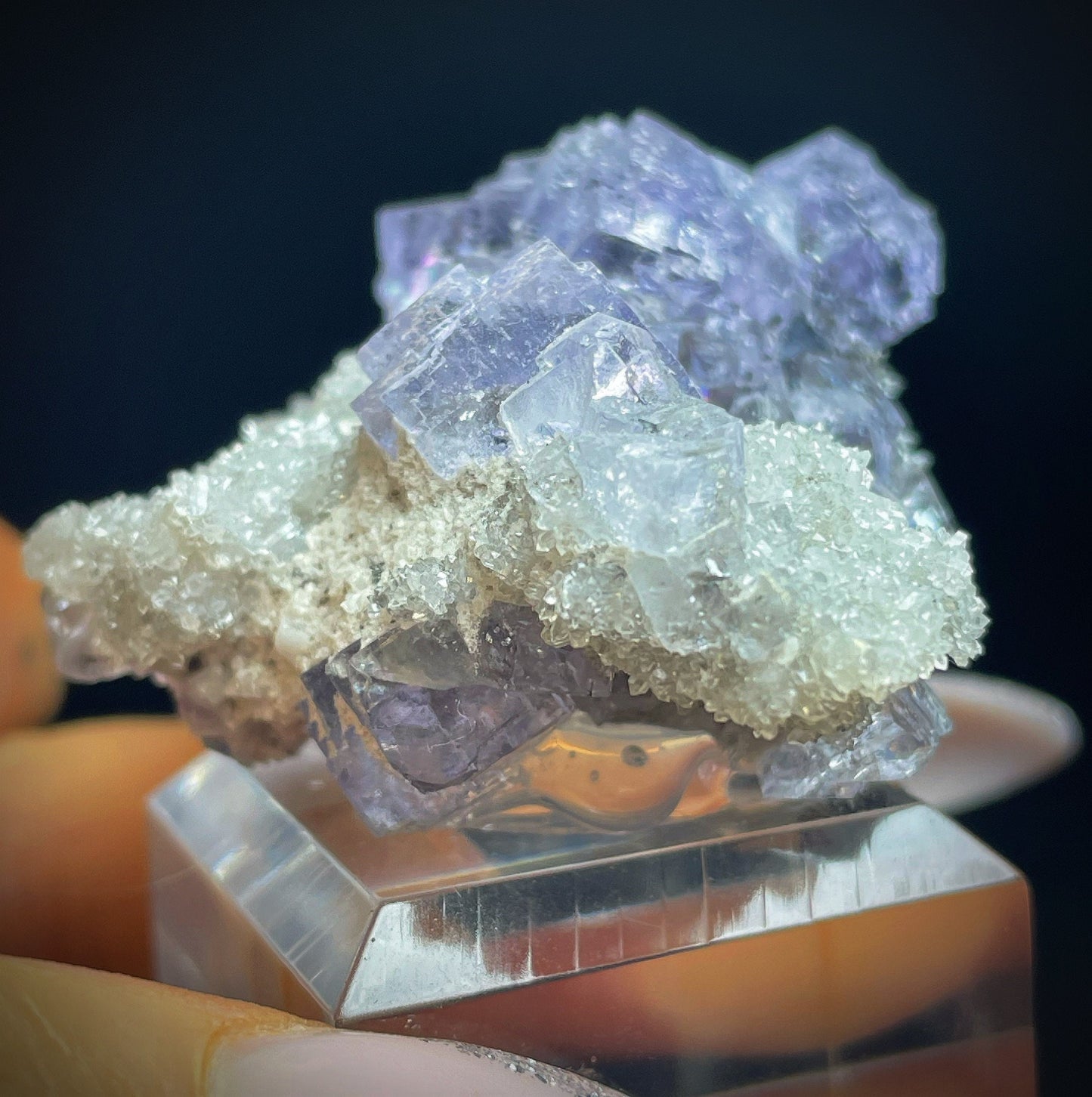 Natural Purple Fluorite Cluster On Quartz From Laviestea, Spain (Stand Included) Collectors Piece