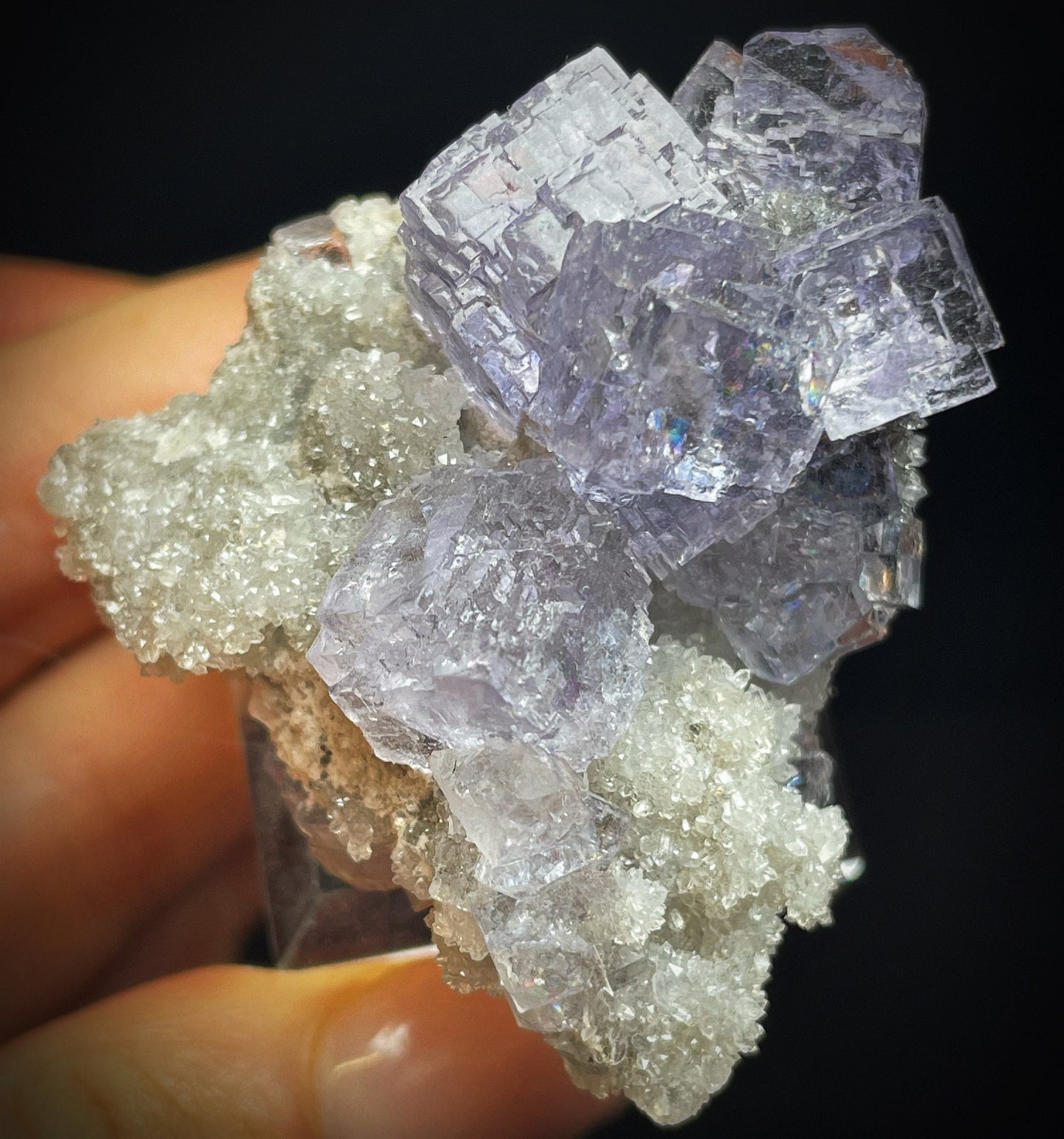 Natural Purple Fluorite Cluster On Quartz From Laviestea, Spain (Stand Included) Collectors Piece