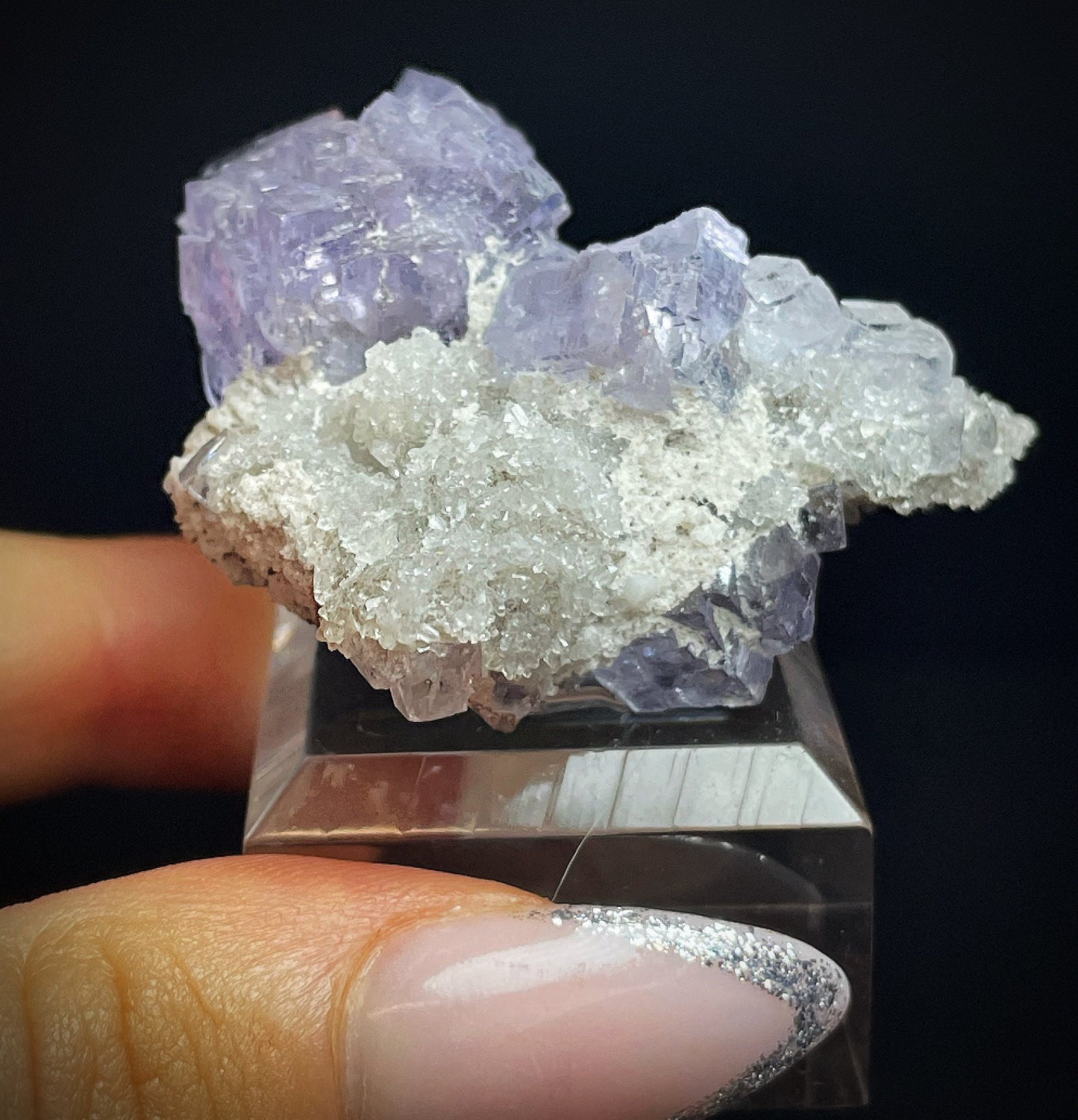 Natural Purple Fluorite Cluster On Quartz From Laviestea, Spain (Stand Included) Collectors Piece
