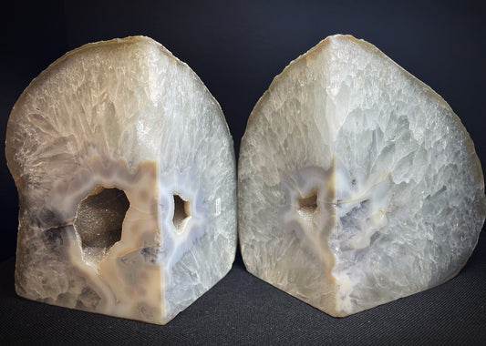 A Pair of Polished Druzy Agate Geode Bookends Statement Piece Home Décor