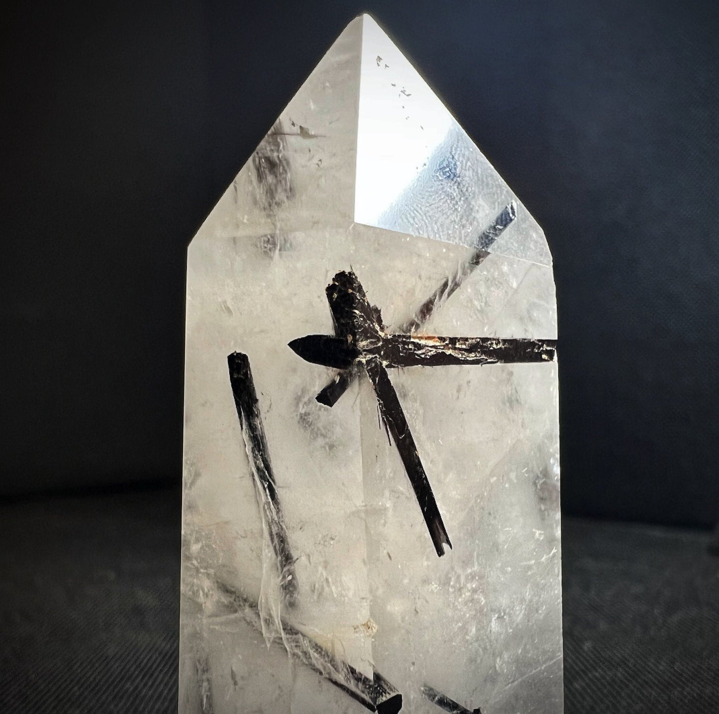 Clear Quartz Point With Black Tourmaline Inclusions- Crystal, Home Décor