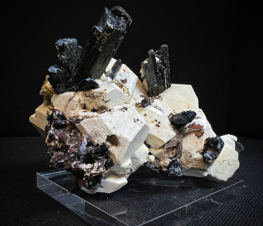 Aegirine, Zircon, Microcline And Smoky Quartz Specimen From Mount Malosa, Zomba, Malawi- Collectors Piece, Statement Piece (Stand Included)