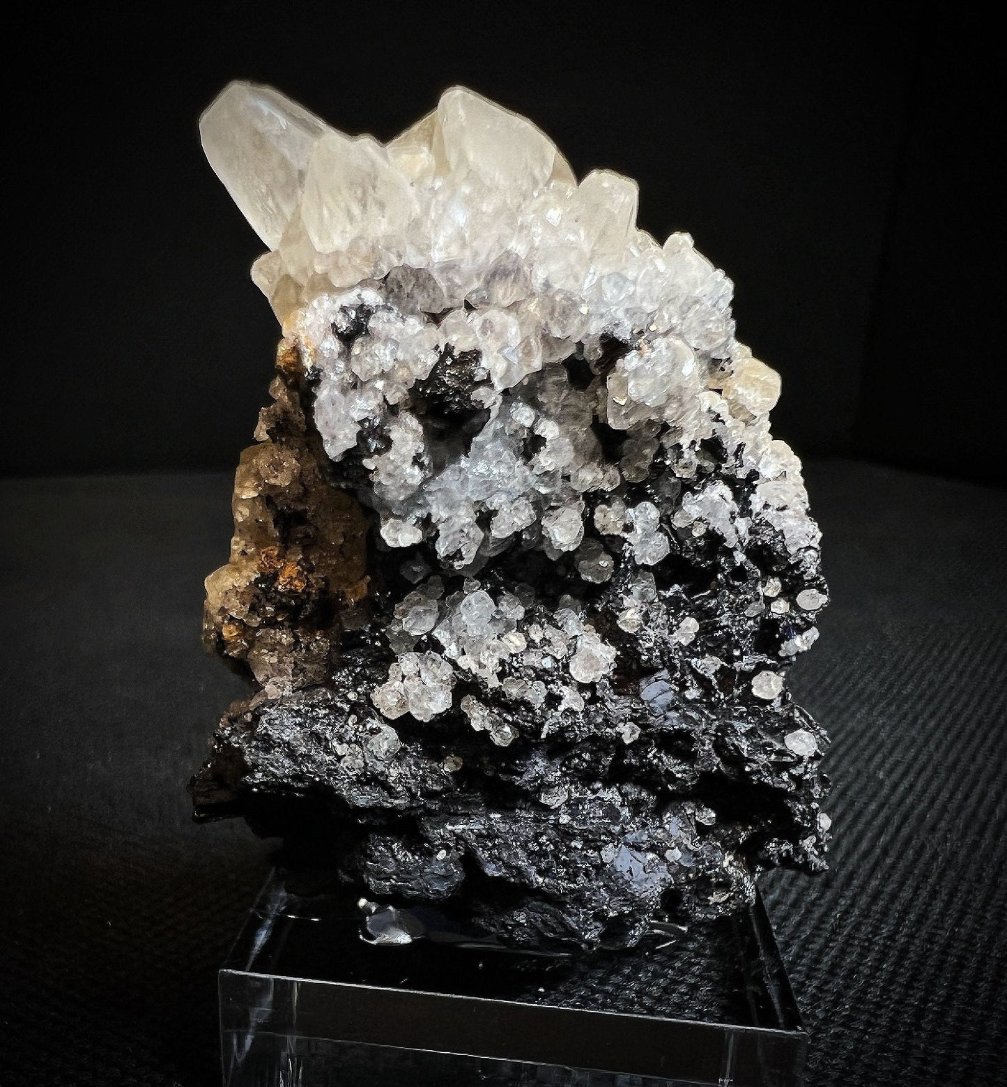 Calcite On Manganite From W'chwaning Mine, Northern Cape, South Africa- Collectors Piece, Statement Piece, Crystal (Stand Included)
