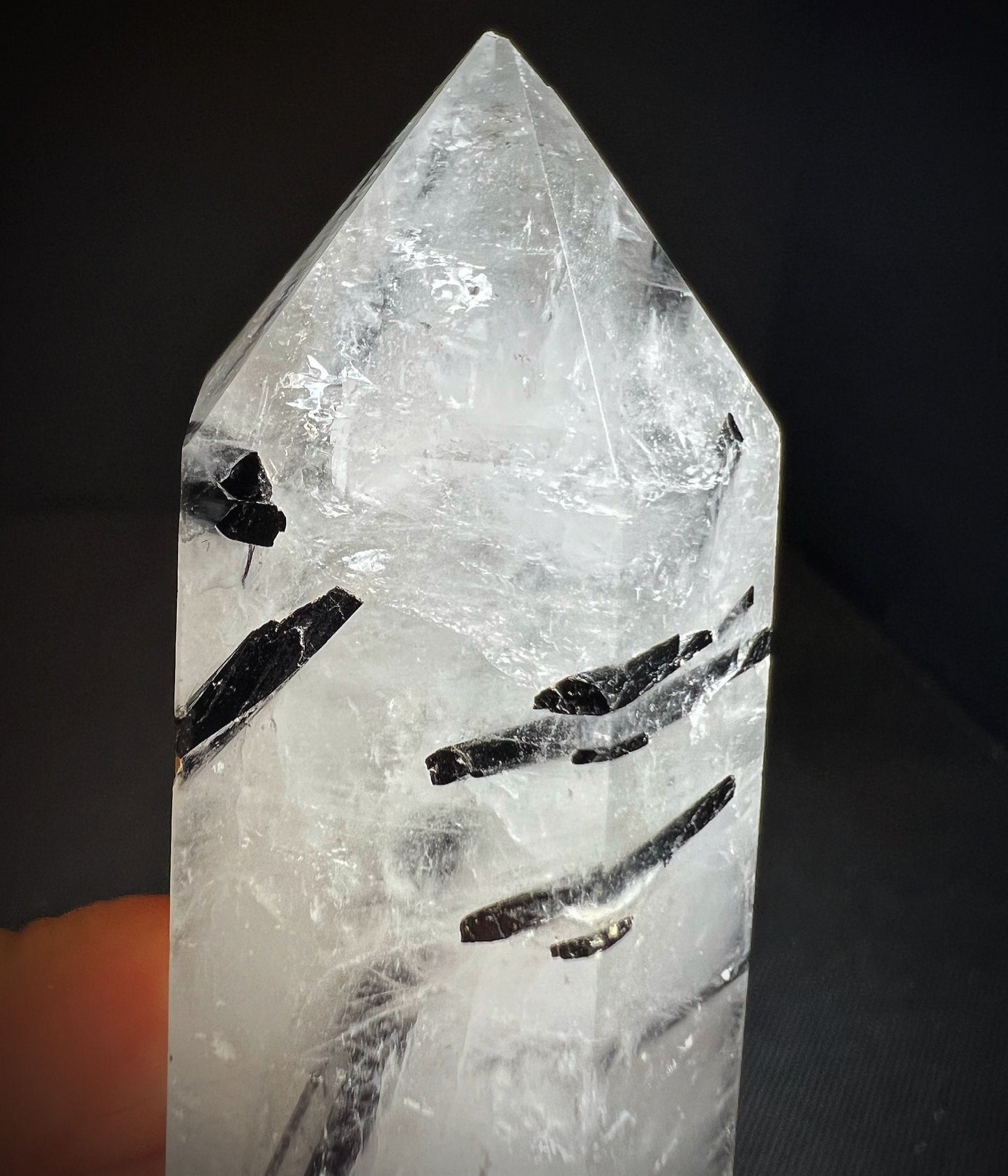 Clear Quartz Point With Black Tourmaline Inclusions- Crystal, Home Décor