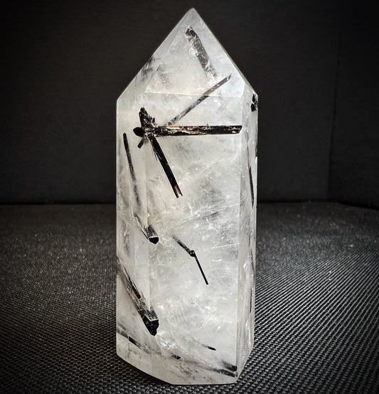 Clear Quartz Point With Black Tourmaline Inclusions- Crystal, Home Décor