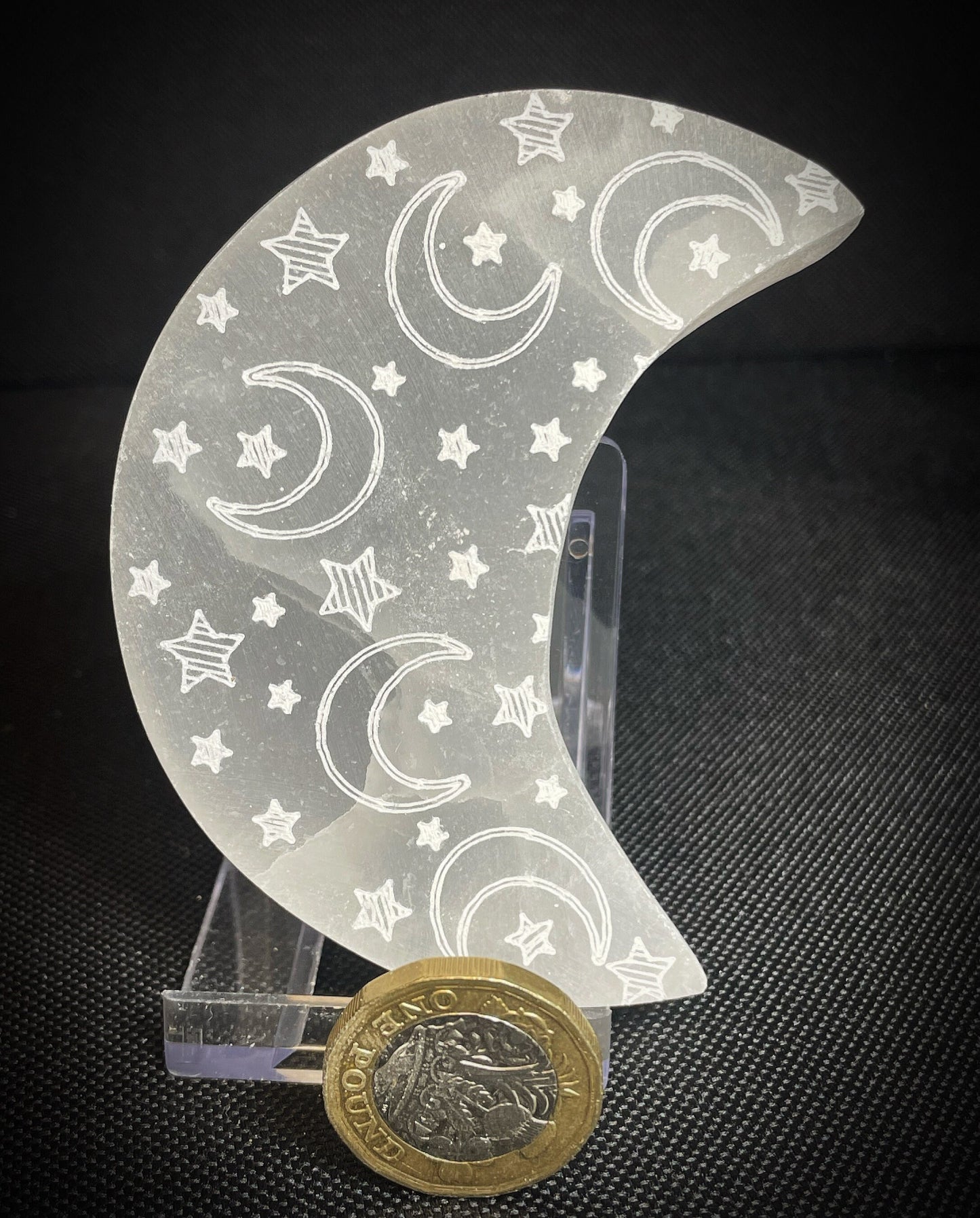 Gorgeous Selenite Half Crescent Moon shaped Patterned Crystal Charging Plate disc From Morocco- Sold Individually