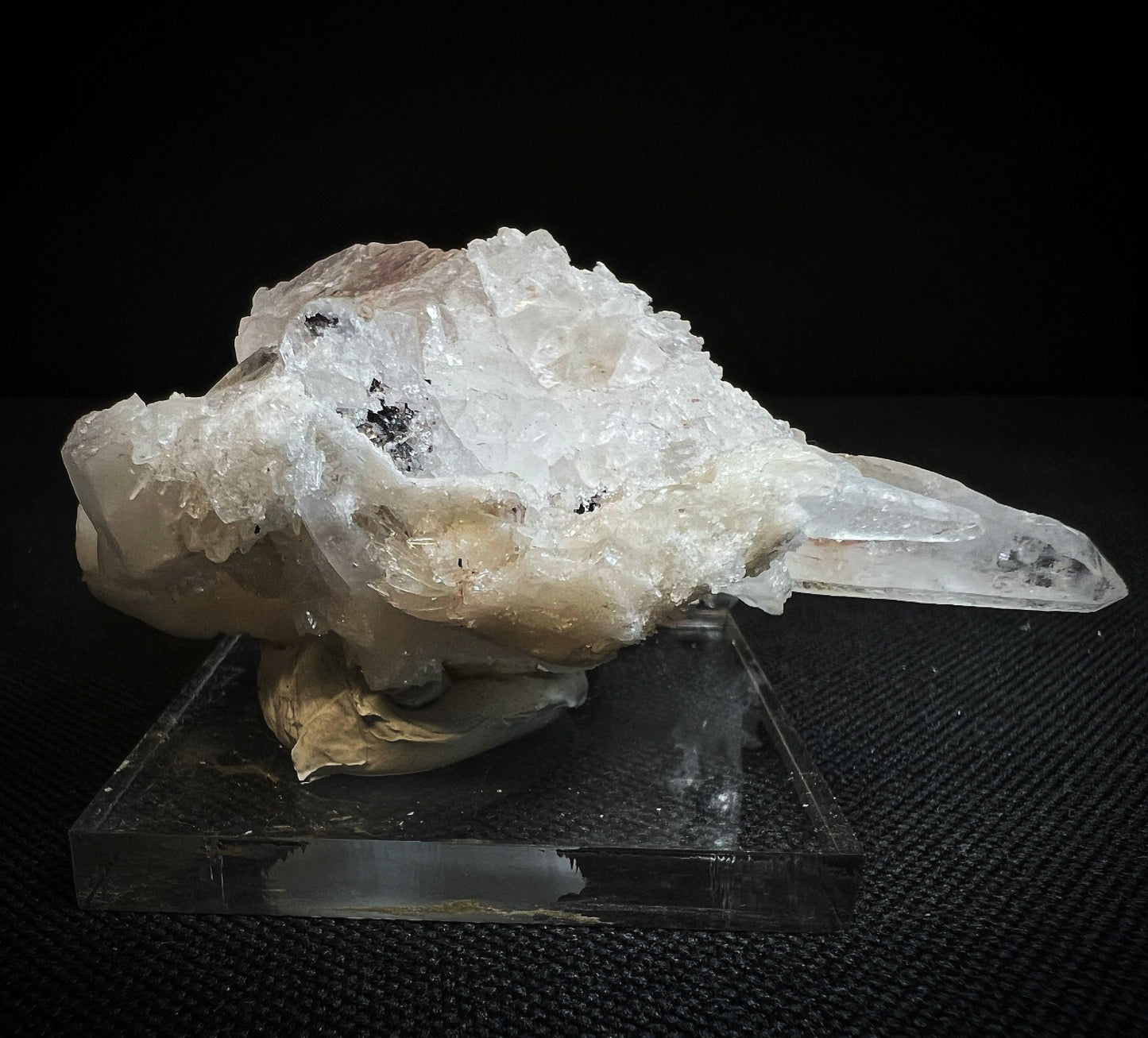 Pink Fluorite On Quartz From Nuevo Mundo, Chepen (La Libertad), Peru- Collectors Piece, Statement Piece, Home Décor, Gift (Stand Included)