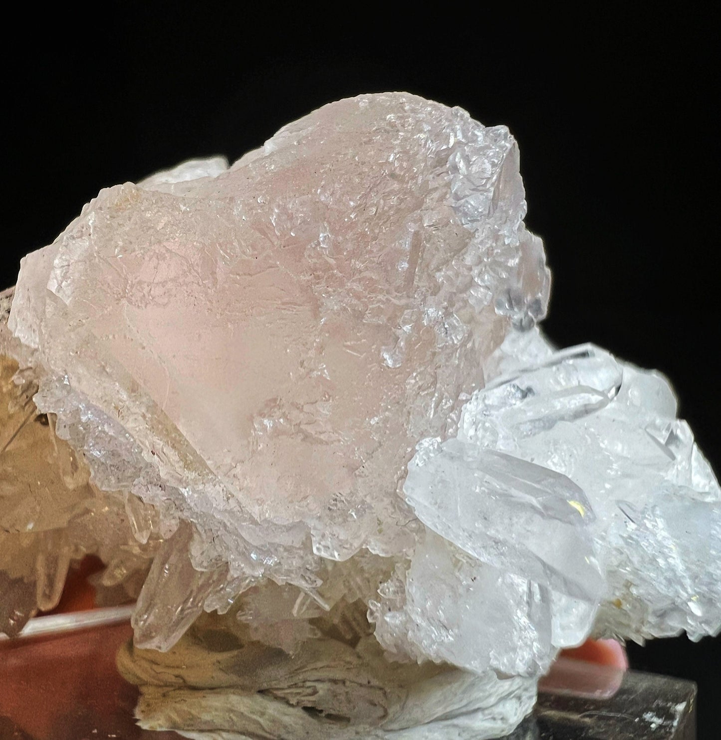Pink Fluorite On Quartz From Nuevo Mundo, Chepen (La Libertad), Peru- Collectors Piece, Statement Piece, Home Décor, Gift (Stand Included)