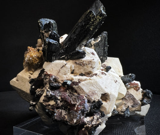 Aegirine, Zircon, Microcline And Smoky Quartz Specimen From Mount Malosa, Zomba, Malawi- Collectors Piece, Statement Piece (Stand Included)