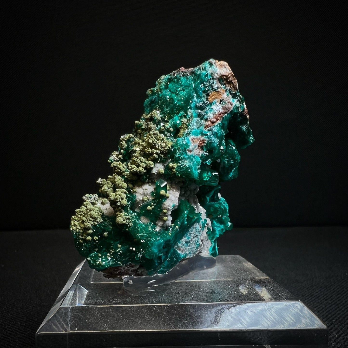 Dioptase With Mimetite From Congo-Collectors Piece, Home Décor, Crystal Healing (Stand Included)