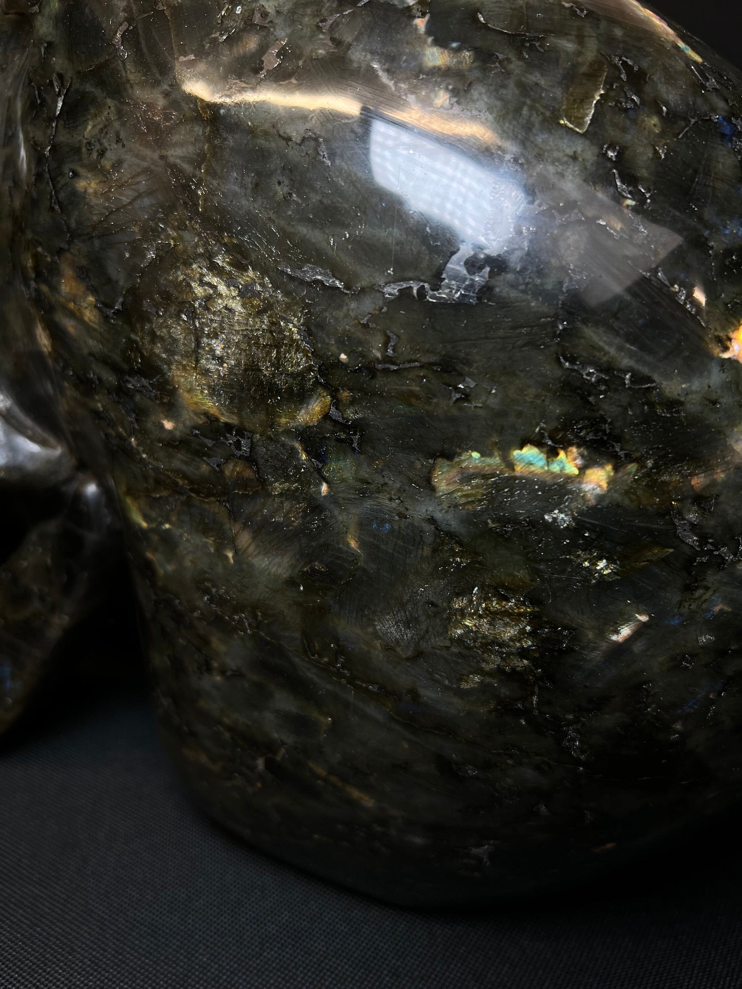A large Polished Perfectly Carved Skull in Labradorite Stone- Statement Piece, Home Décor