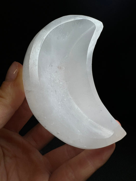 Selenite Half Cresent Moon Bowl- Home Decor, Gift, Charging Crystal, Statement Piece