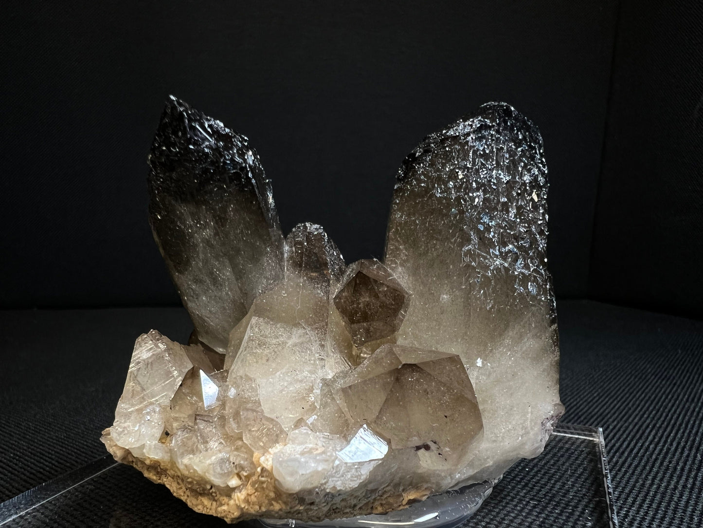 Smoky Quartz Cluster With Hematite Inclusions- Stand Included, Statement Piece, Crystal Healing, Collectors Piece