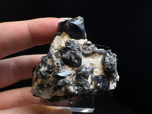 Blue Spinel On Calcite From Antanimora Sud, Androy, Madagascar- Stand Included, Statement Piece, Home Decor, Crystal