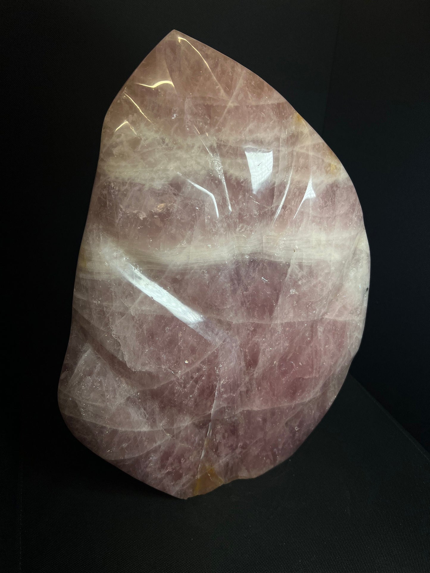 Gorgeous Large Rose Quartz Leaf Carving Free Standing (38cm tall)- Home Decor, Statement Piece, Collectors Piece