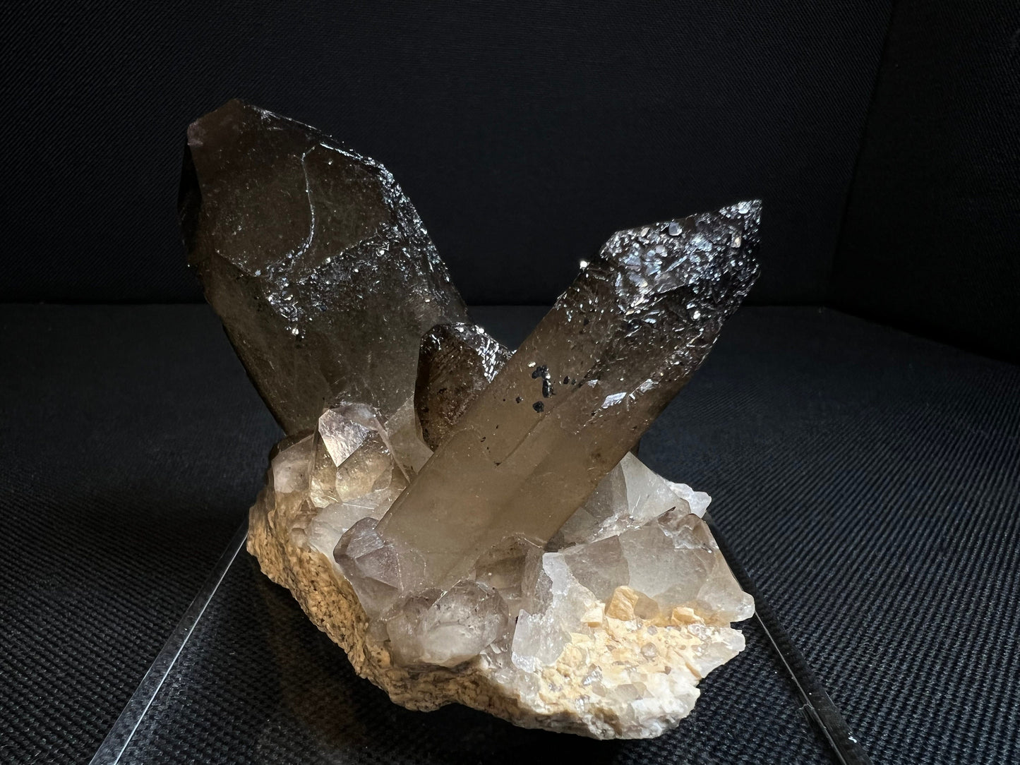 Smoky Quartz Cluster With Hematite Inclusions- Stand Included, Statement Piece, Crystal Healing, Collectors Piece