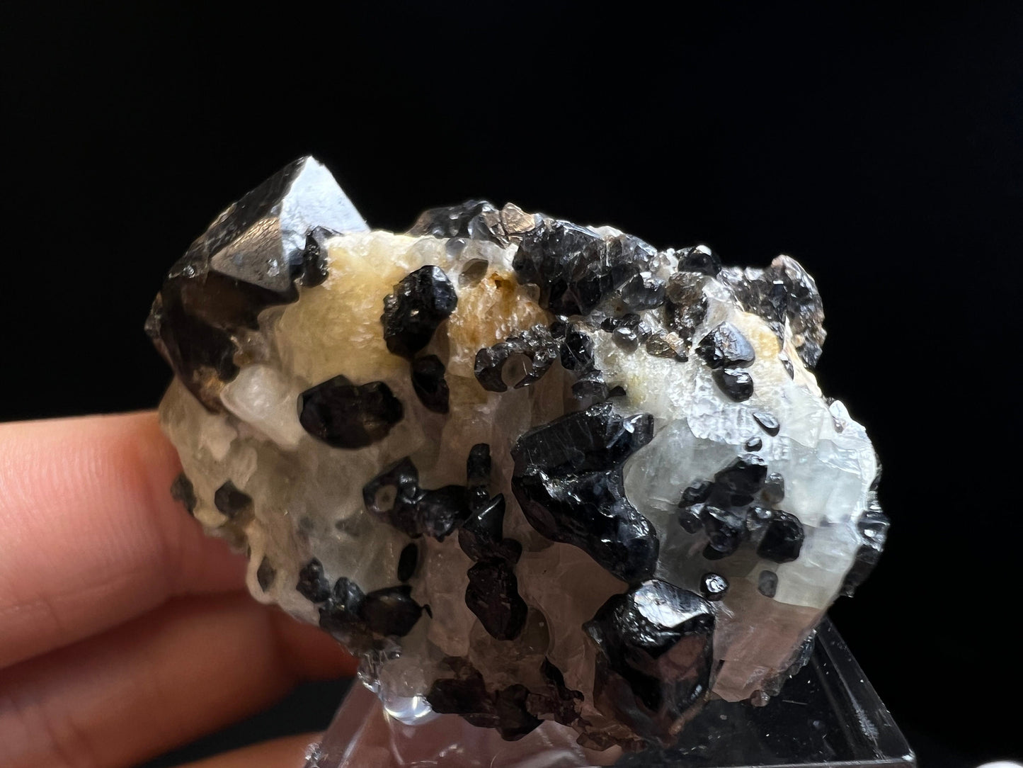 Blue Spinel On Calcite From Antanimora Sud, Androy, Madagascar- Stand Included, Statement Piece, Home Decor, Crystal
