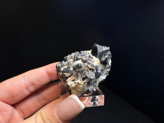 Blue Spinel On Calcite From Antanimora Sud, Androy, Madagascar- Stand Included, Statement Piece, Home Decor, Crystal