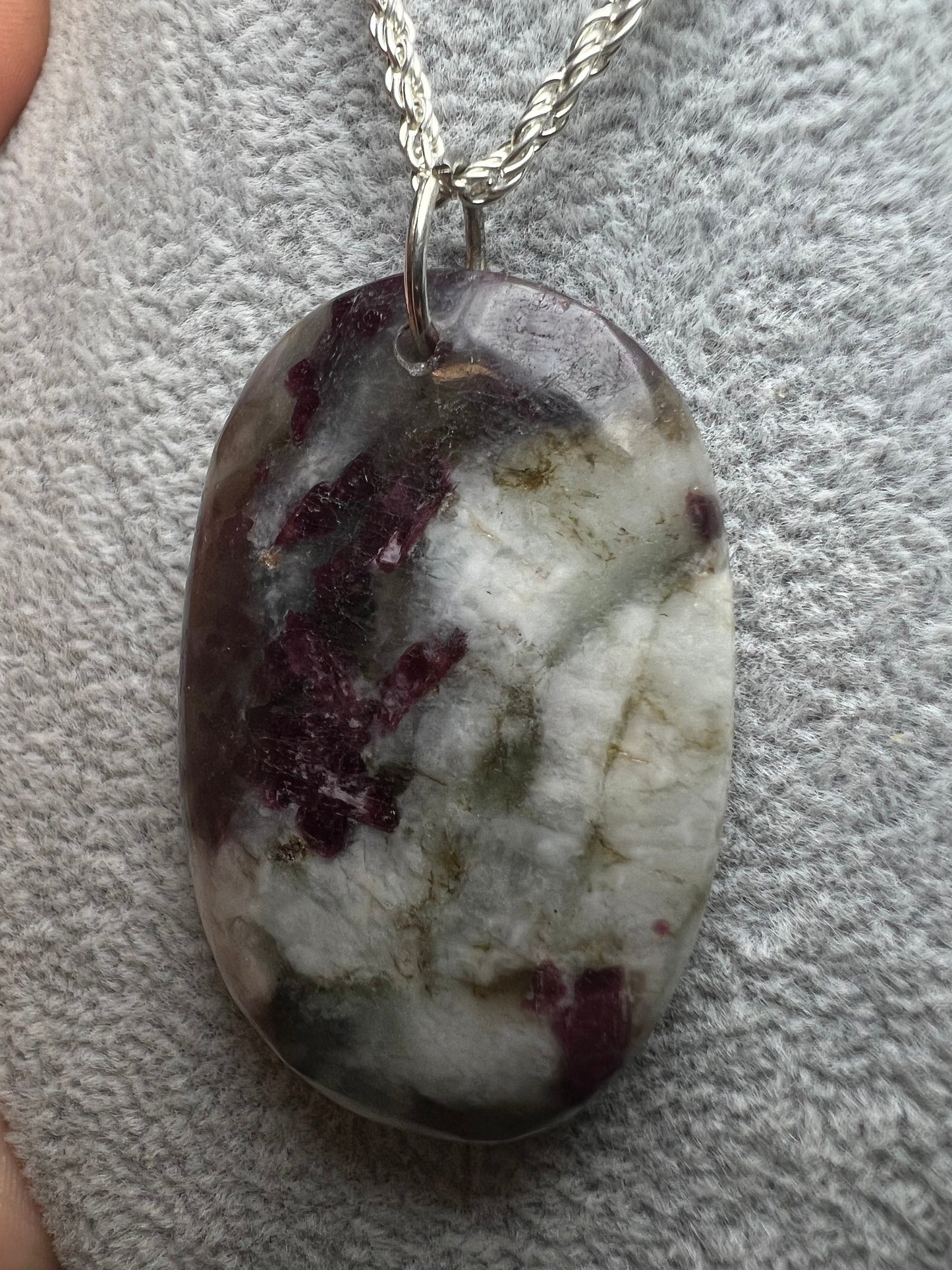 Rubellite Pendant On A Silver Plated, Nickel Free, Rope Chain- Necklace, Jewellery, Gift, Crystal Healing, Statement Piece