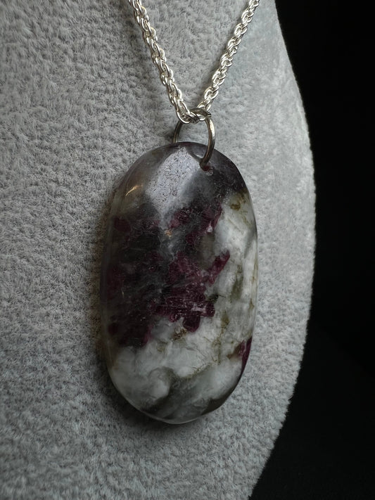 Rubellite Pendant On A Silver Plated, Nickel Free, Rope Chain- Necklace, Jewellery, Gift, Crystal Healing, Statement Piece