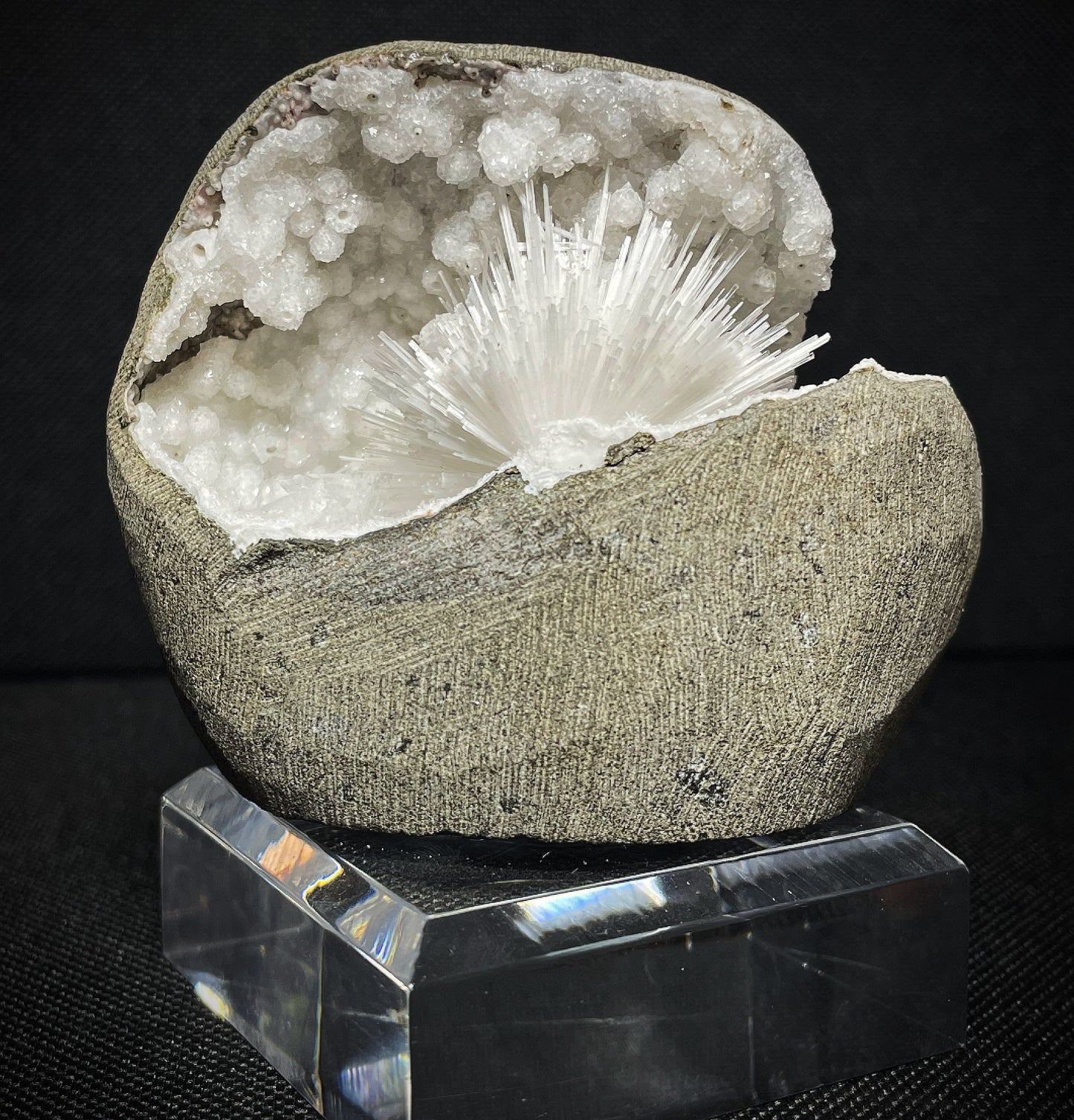Delicate Scolecite And Chalcedony Geode From India Collectors Specimen From Aurangabad, Maharashtra, India