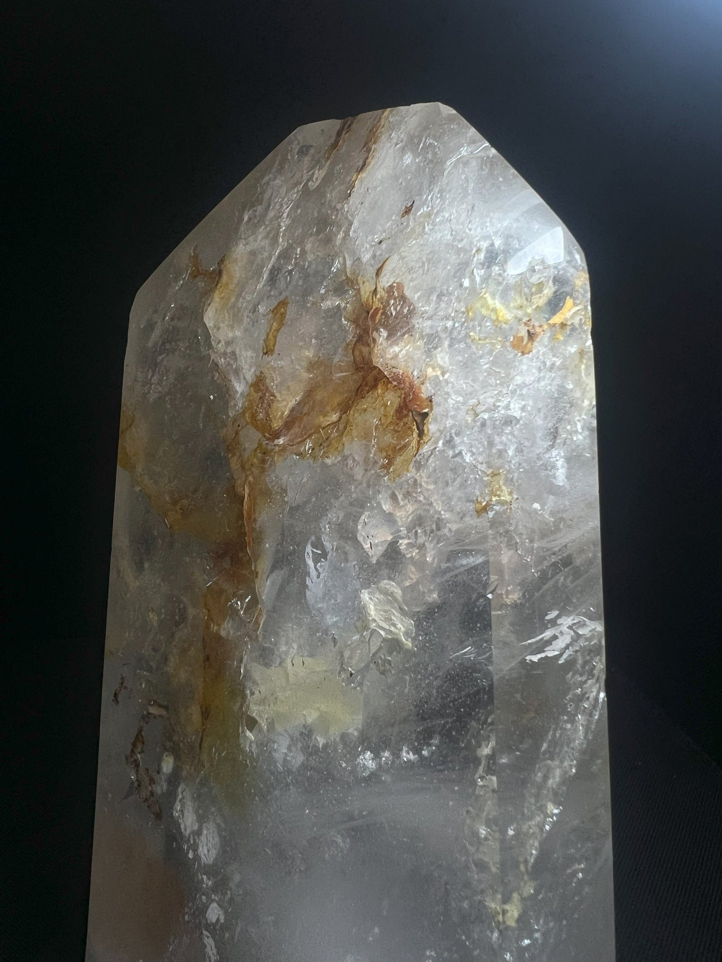 Outstanding Clear Quartz with Hematite inclusion Tower Prism Point Free Standing Statement Piece Perfect Gift From Madagascar