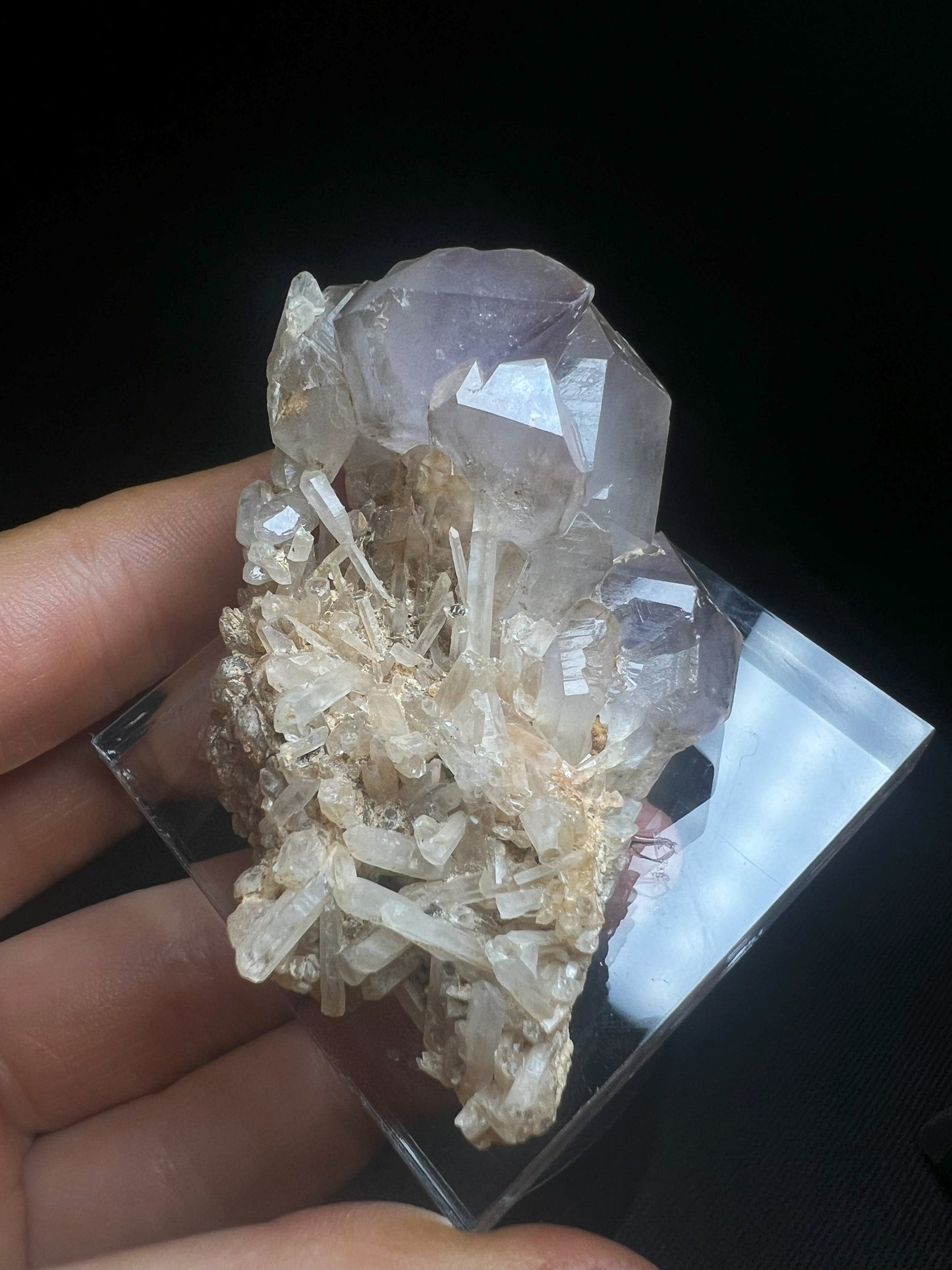 Rare Natural Elestial Amethyst/ Clear Quartz Cluster from Madagascar Collectors Piece