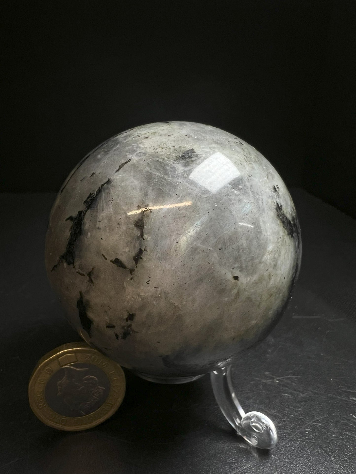 High Quality, Polished Grey Labradorite Spectrolite Sphere- Gift, Crystal Healing