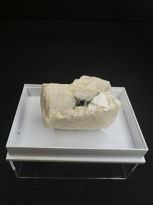 Carrollite In Calcite From The Congo (Box Included) Collectors Piece, Home Décor