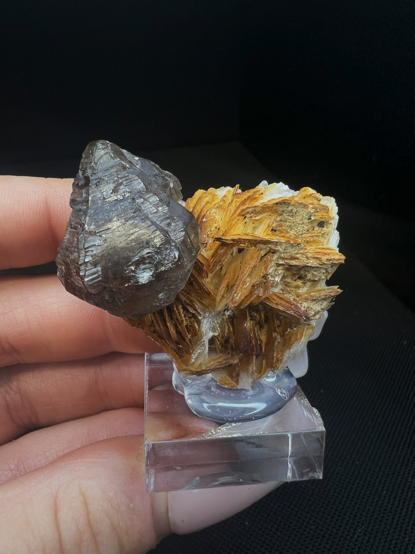 Cerussite And Barite On Galena From Morocco