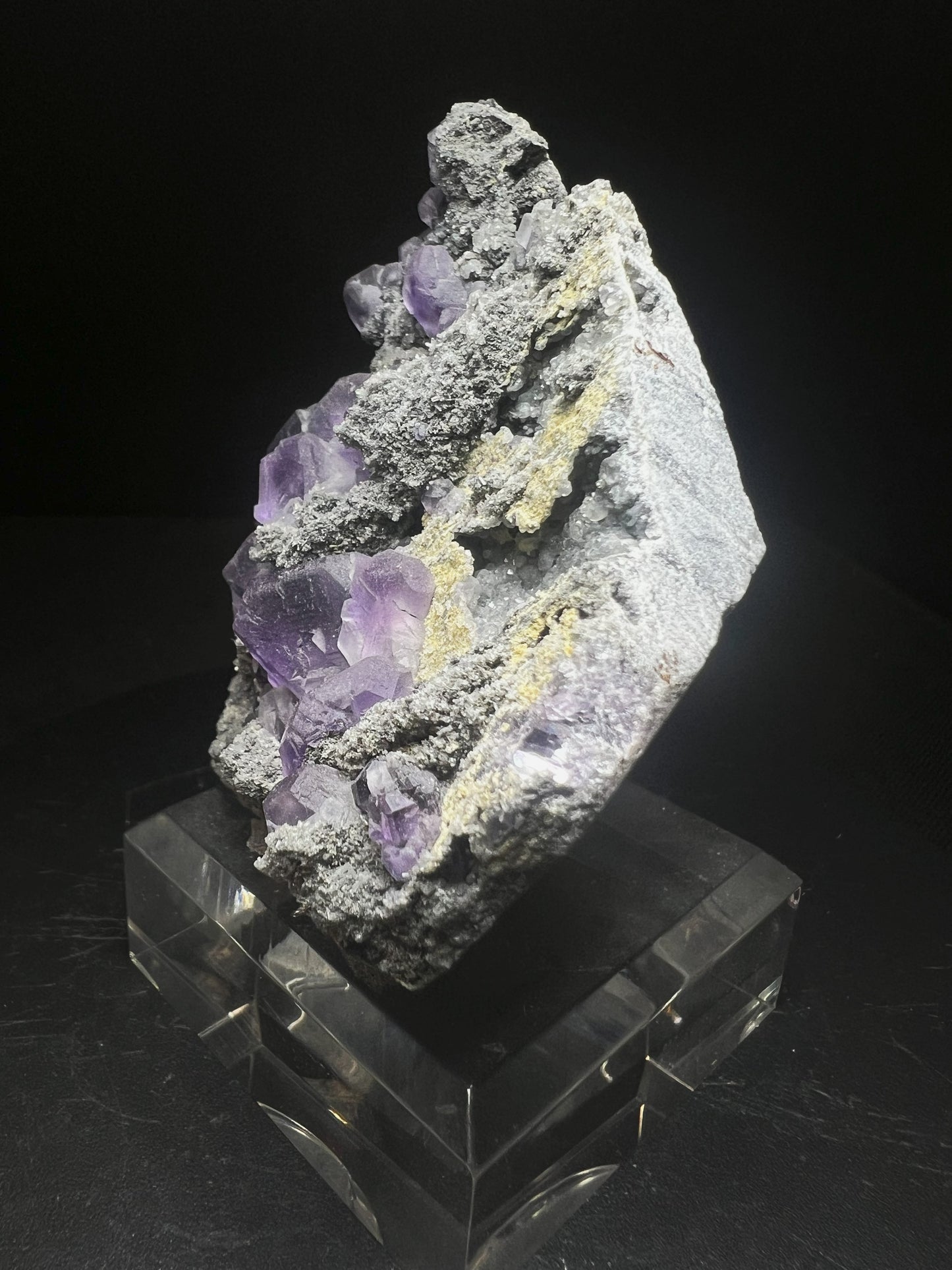 Purple Fluorite With Calcite From China (Stand Included) Collectors Piece
