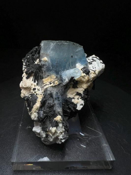 Aquamarine With Schorl From Erongo Mountains, Karibib, Namibia- Collectors Piece, Crystal Healing, Statement Piece (Stand Included)