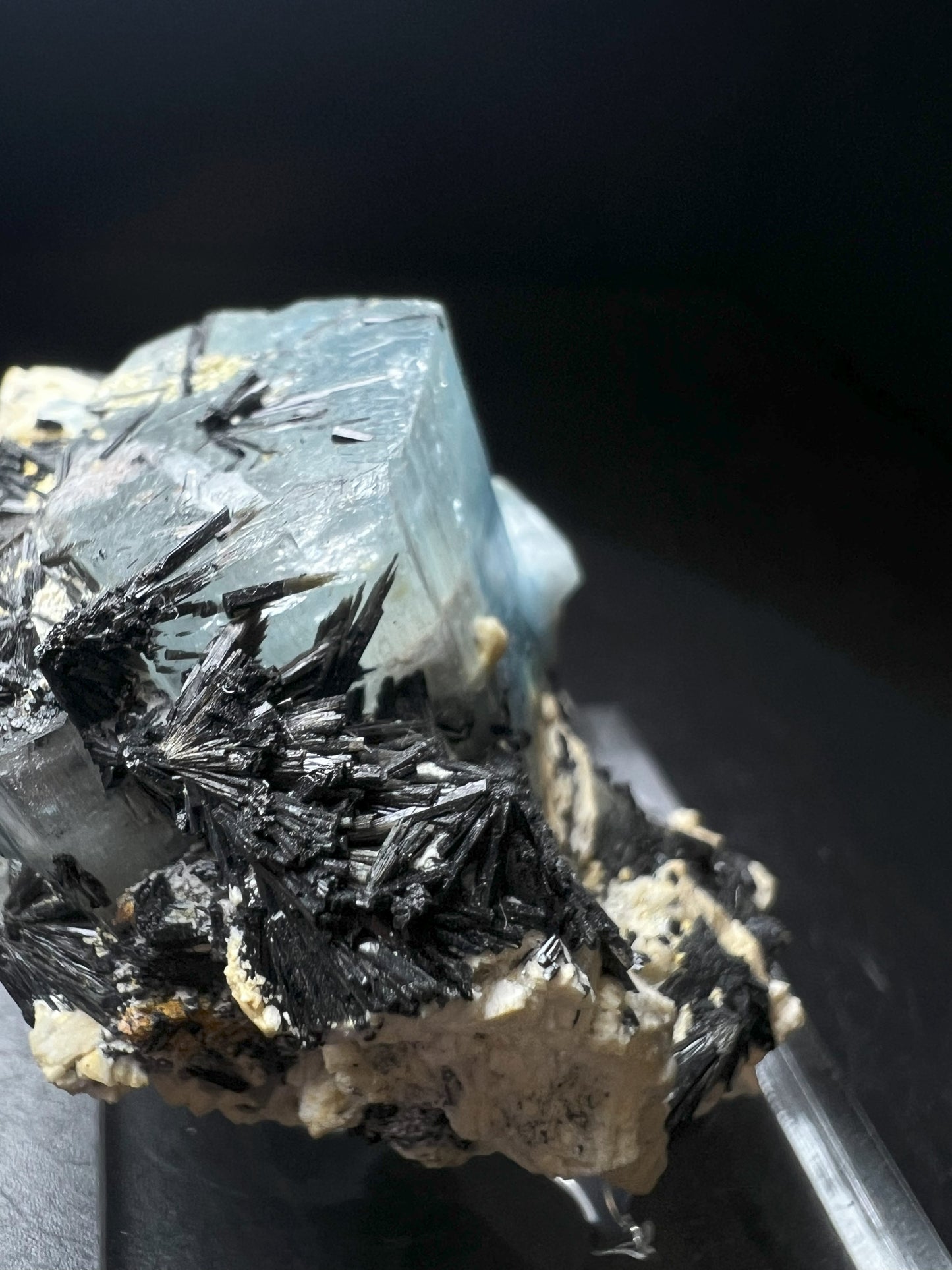 Aquamarine With Schorl From Erongo Mountains, Karibib, Namibia- Collectors Piece, Crystal Healing, Statement Piece (Stand Included)