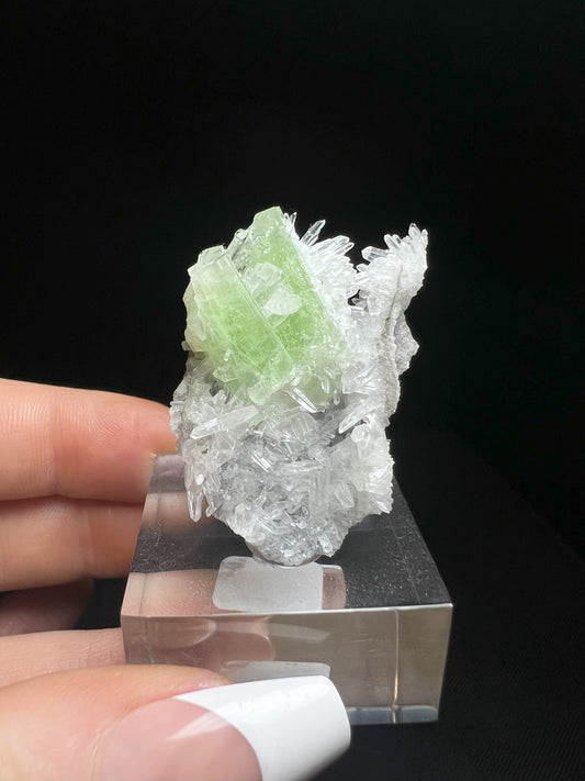 Stunning Green Augelite With Quartz From Peru (Stand Included) Collectors Piece