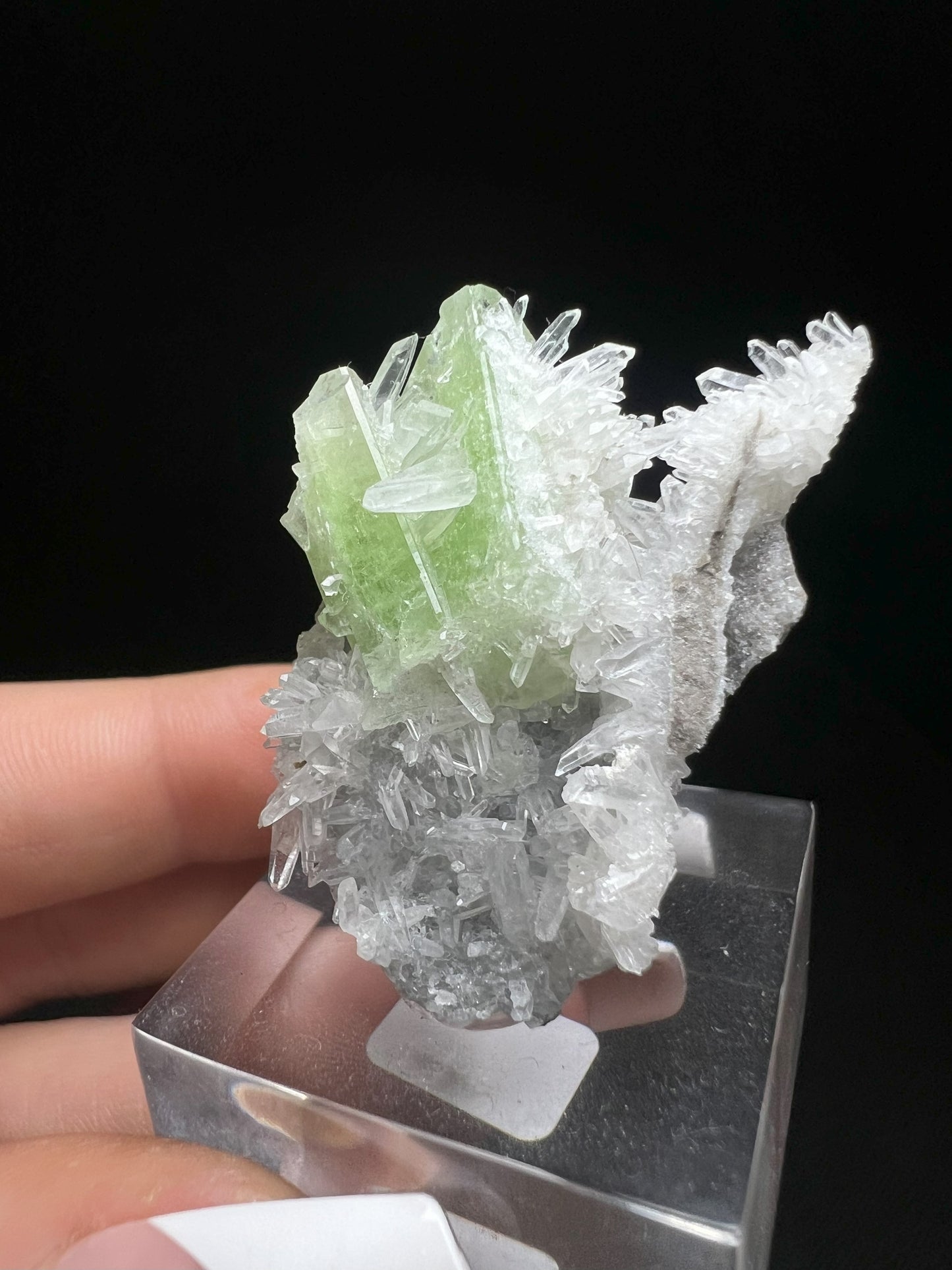 Stunning Green Augelite With Quartz From Peru (Stand Included) Collectors Piece