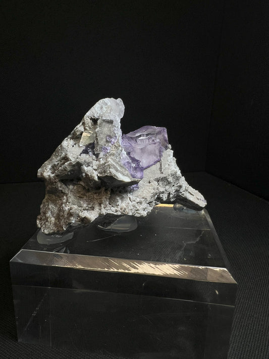 Purple Fluorite Phantom Cubes With Calcite From Elmwood Mine, Carthage, Smith County, Tennessee, USA (Stand Included) Collectors Piece