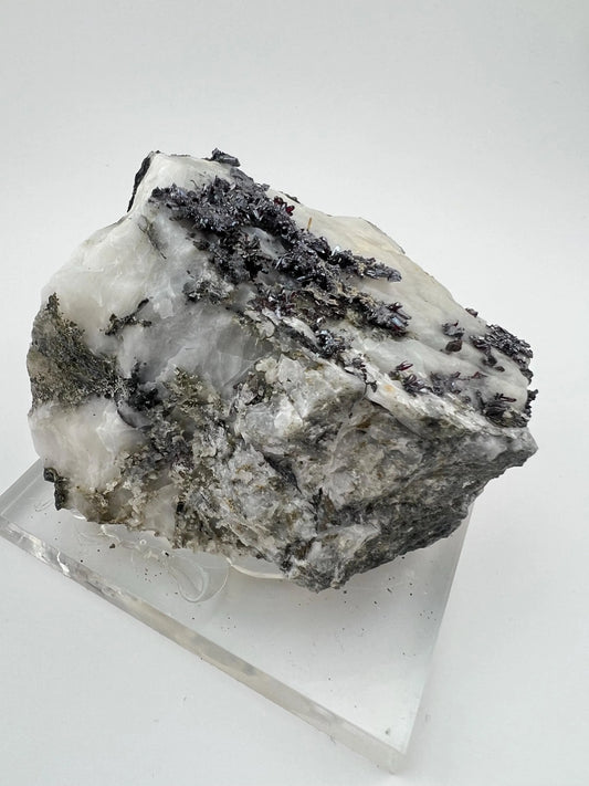 Outstanding Rare Proustite With Skeletal Formation Silver On Calcite From Bouismas Mine, Draa-Tafilalet, Morocco- Collectors Piece