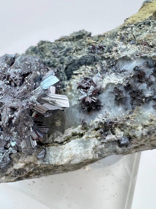 Outstanding Rare Proustite With Skeletal Formation Silver On Calcite From Bouismas Mine, Draa-Tafilalet, Morocco- Collectors Piece