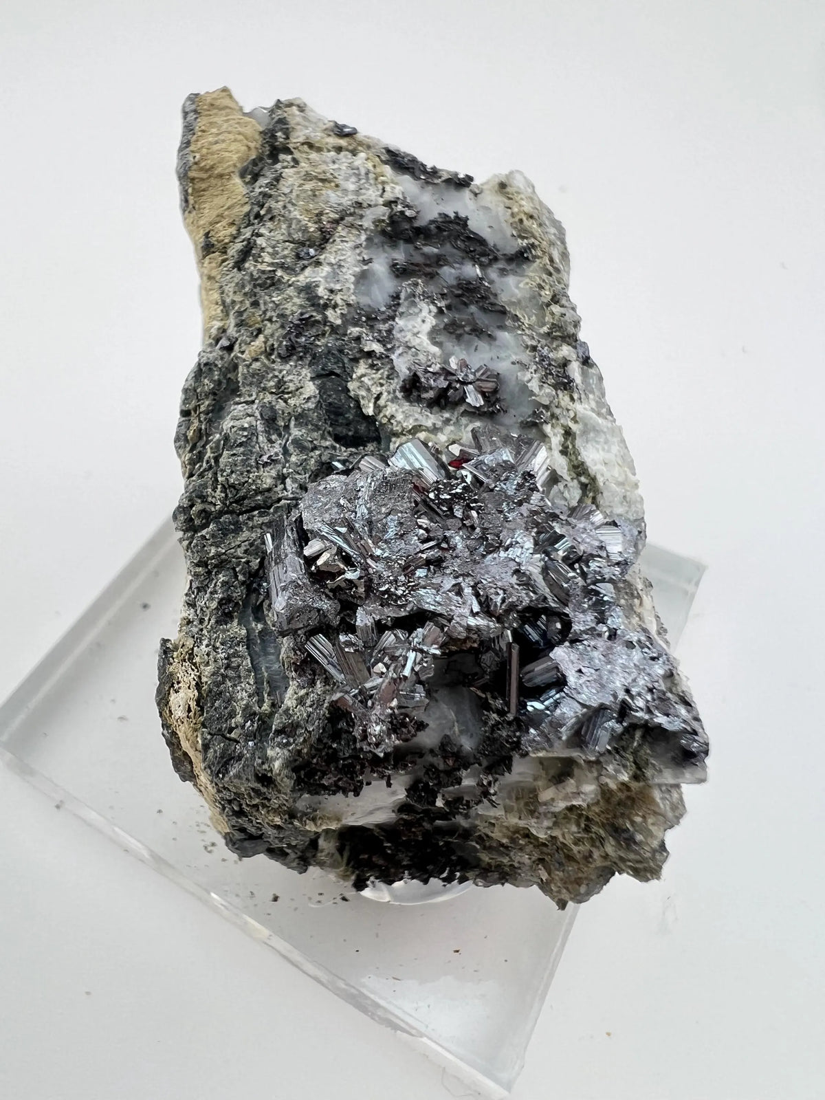 Outstanding Rare Proustite With Skeletal Formation Silver On Calcite From Bouismas Mine, Draa-Tafilalet, Morocco- Collectors Piece