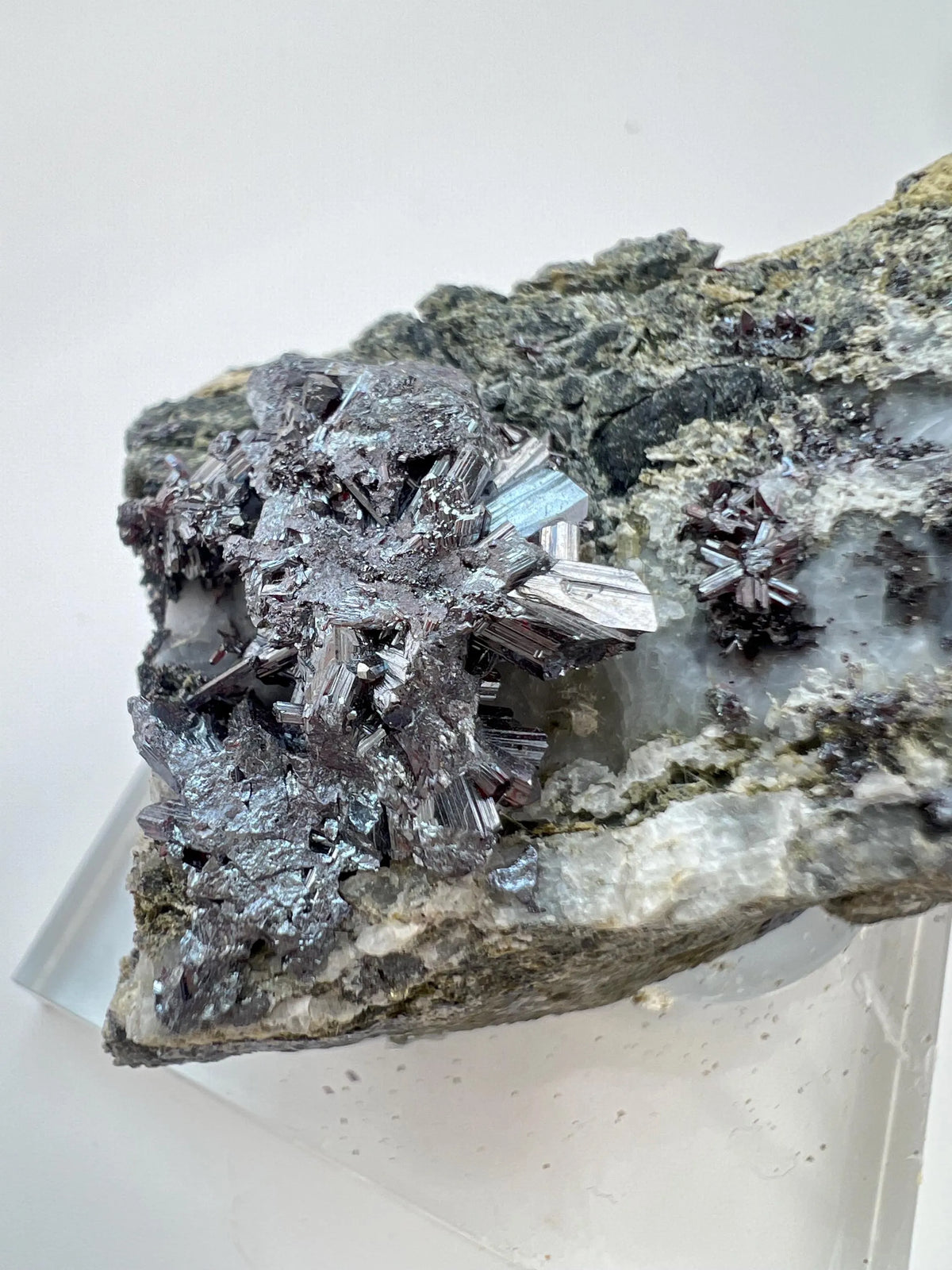 Outstanding Rare Proustite With Skeletal Formation Silver On Calcite From Bouismas Mine, Draa-Tafilalet, Morocco- Collectors Piece