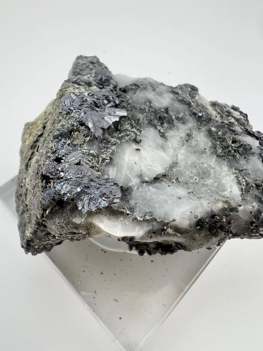 Outstanding Rare Proustite With Skeletal Formation Silver On Calcite From Bouismas Mine, Draa-Tafilalet, Morocco- Collectors Piece